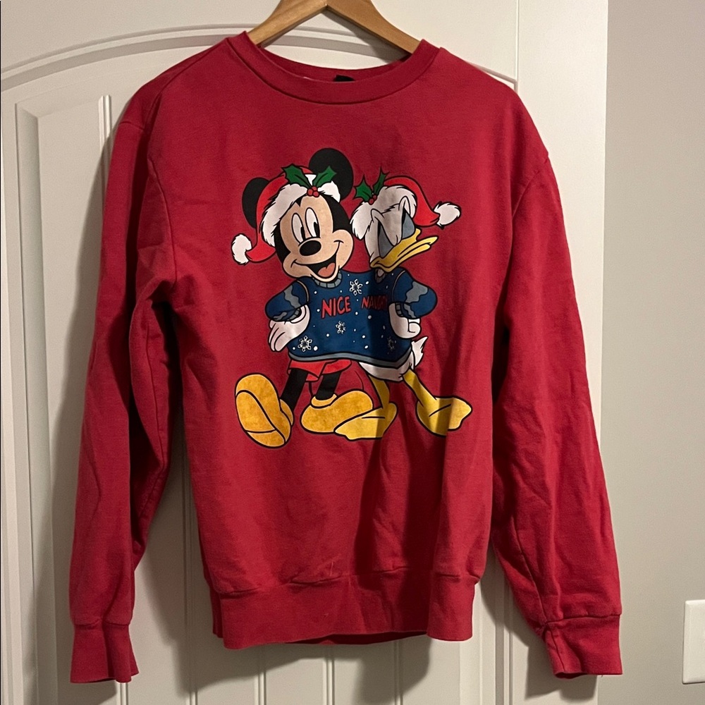 Disney Red Crewneck Sweater with Mickey and Donald